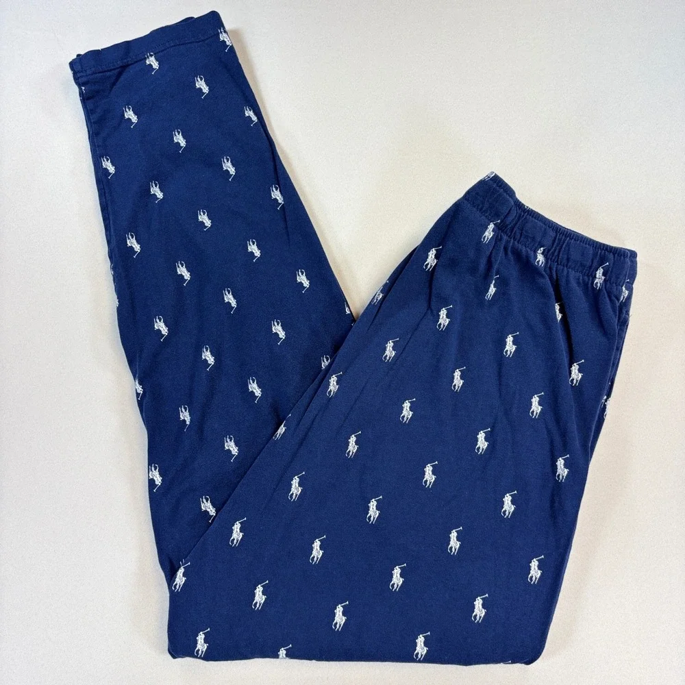 Polo Ralph Lauren Pajama Pants Mens Medium Navy Pony Print Knit Lounge PJs